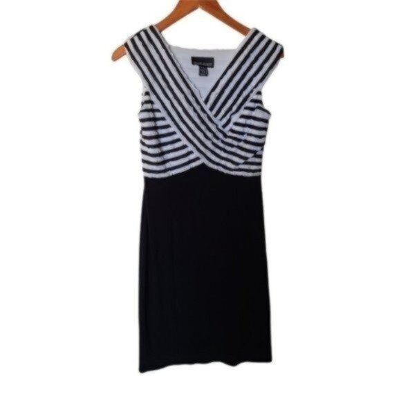Frank Lyman Design Dress Black White Bodycon V-Neck Flattering Size‎ 4 Coctail - Picture 1 of 10